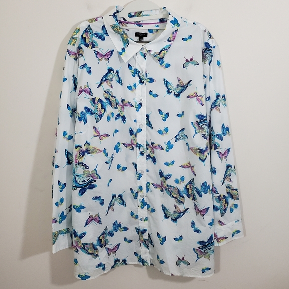 NWT Talbots Cotton Button Up Shirt Exquisite Butterfly Print Size 3X Lightweight - Picture 3 of 10